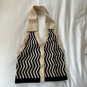 Halter neck cream and black shirt